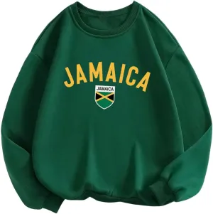 SweatyRocks Women's Long Sleeve Jamaica Sweatshirts Pullover Letter Graphic Thermal Hoodies