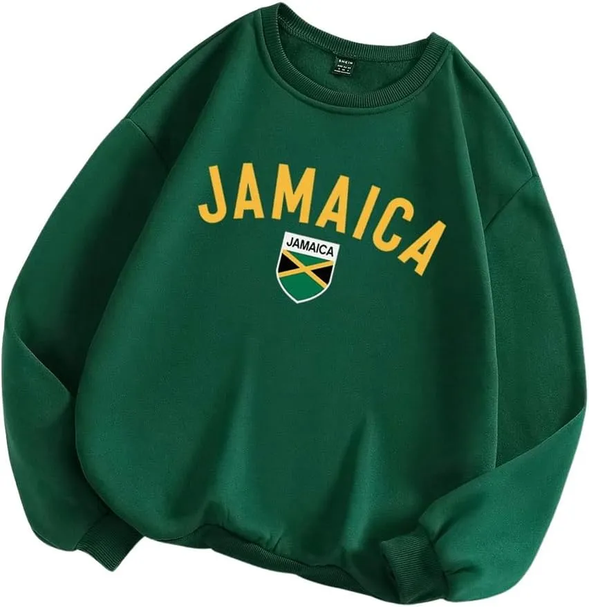 SweatyRocks Women's Long Sleeve Jamaica Sweatshirts Pullover Letter Graphic Thermal Hoodies