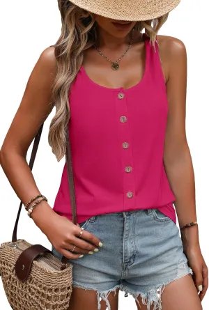 SweatyRocks Women's Scoop Neck Button Front Tank Top Casual Solid Sleeveless T Shirt