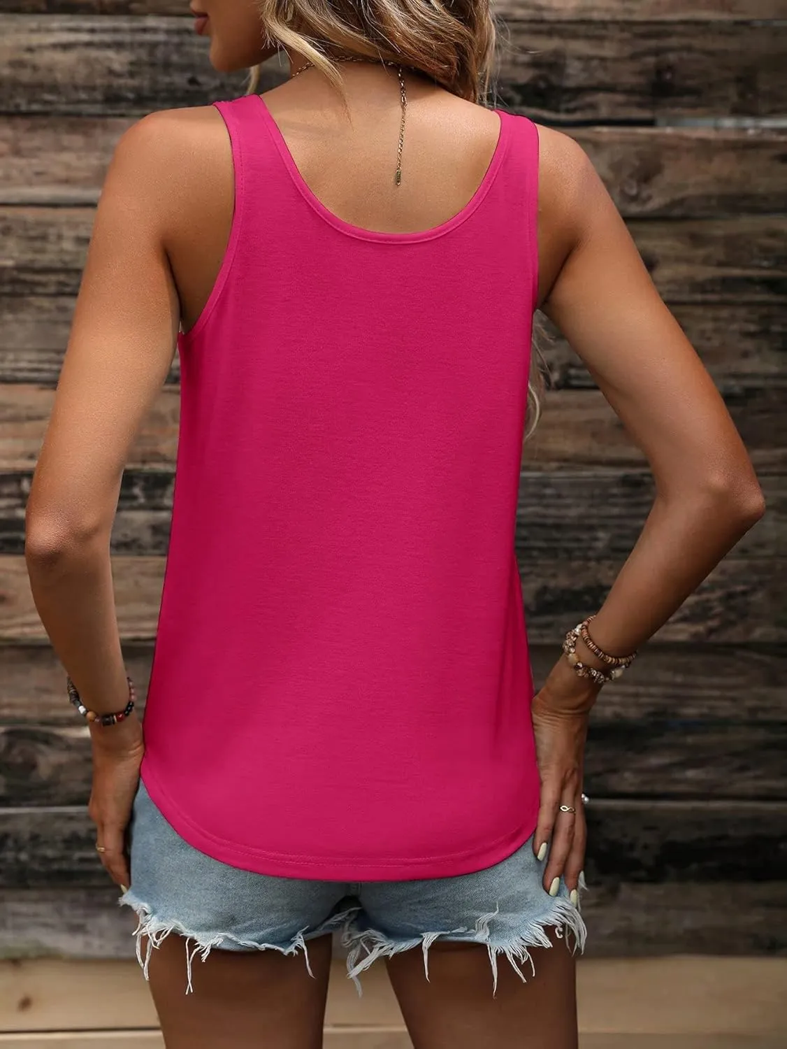 SweatyRocks Women's Scoop Neck Button Front Tank Top Casual Solid Sleeveless T Shirt