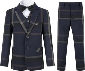 SWOTGdoby Boys Dress Suits 3 Piece Slim Fit Check Plaid Kids Tuxedo Suits for Boys Formal Blazer Jacket Pants Vest Wedding