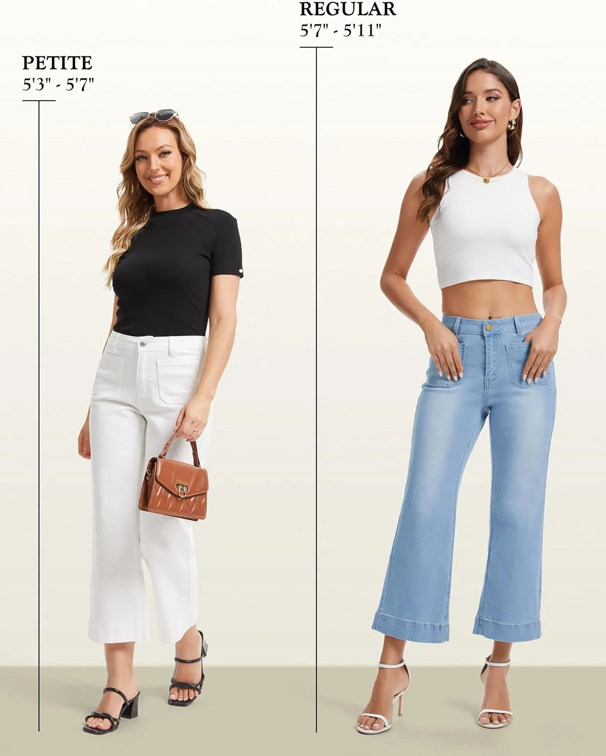 Tapata Women's 24/26 Petite Regular Wide Leg Jeans High Waisted Flare Stretchy Cropped Denim Pants Trendy Baggy Pockets