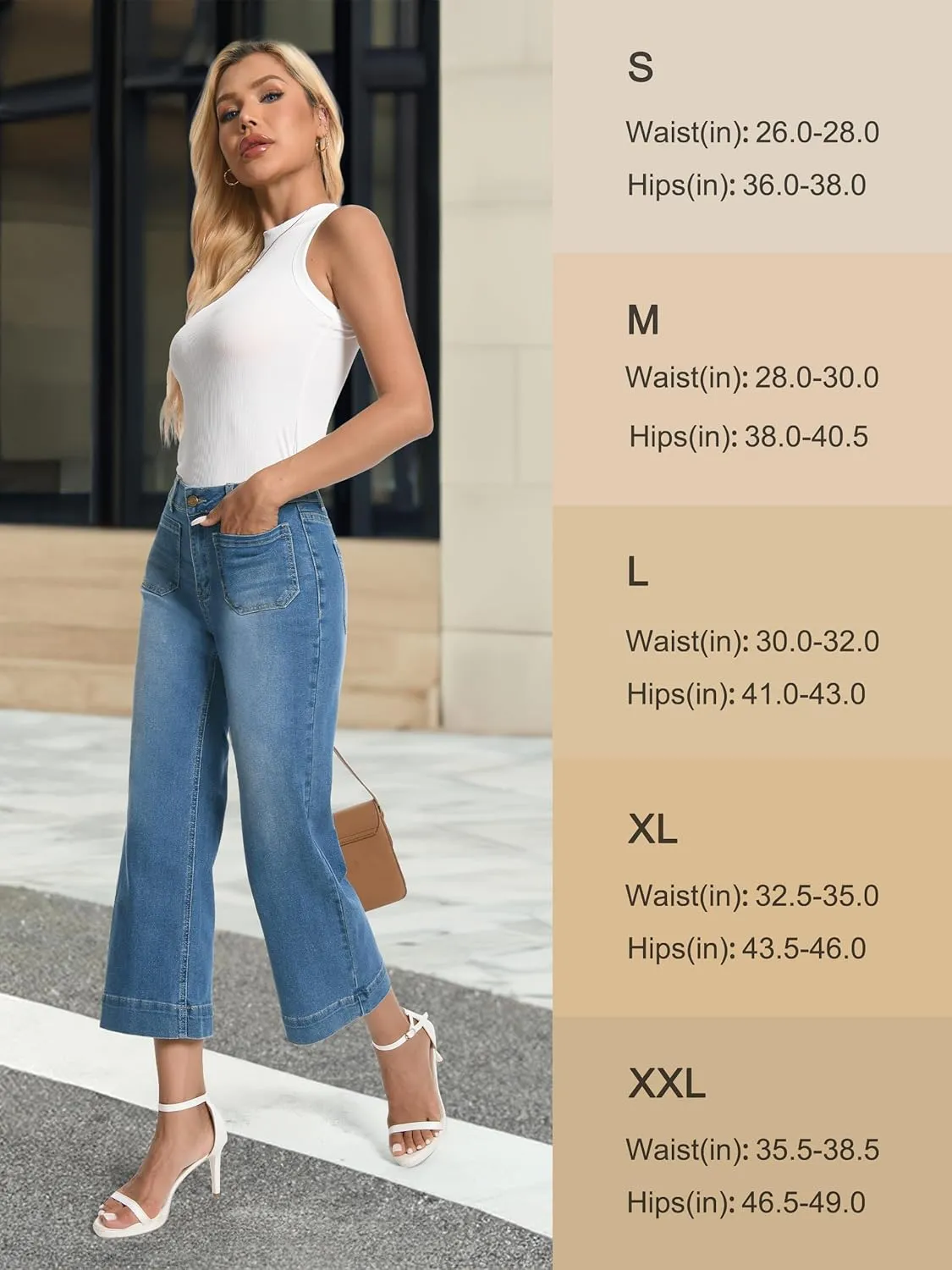 Tapata Women's 24/26 Petite Regular Wide Leg Jeans High Waisted Flare Stretchy Cropped Denim Pants Trendy Baggy Pockets