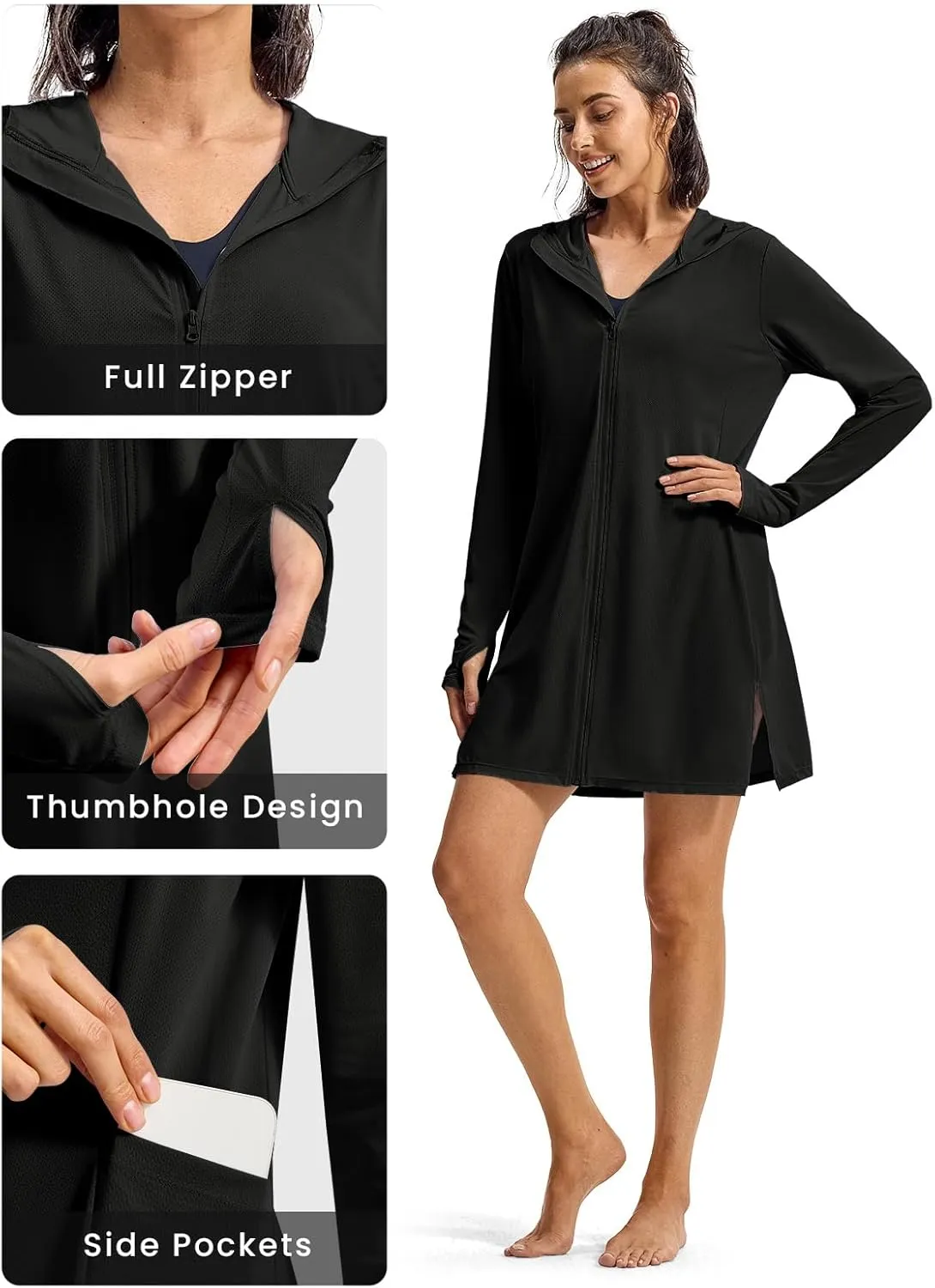 TBMPOY Women's Swim Cover Up UPF 50  Sun Protection Long Hoodie Jacket SPF Lightweight Beach Swimwear Coverups 2025