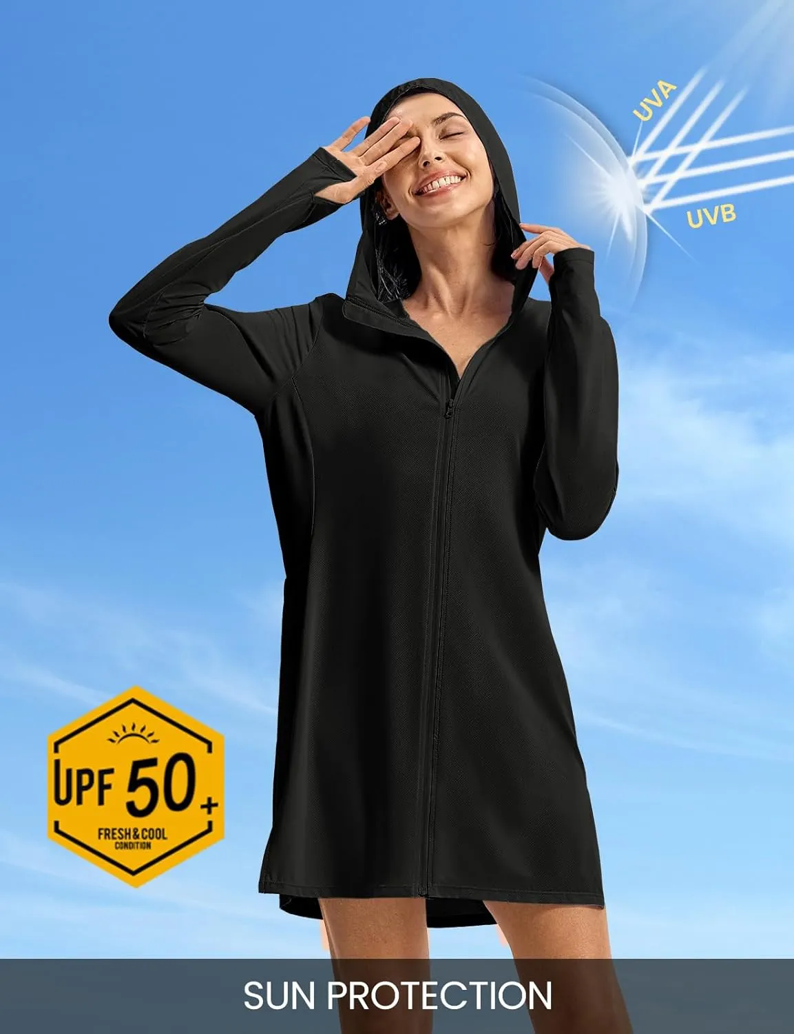 TBMPOY Women's Swim Cover Up UPF 50  Sun Protection Long Hoodie Jacket SPF Lightweight Beach Swimwear Coverups 2025
