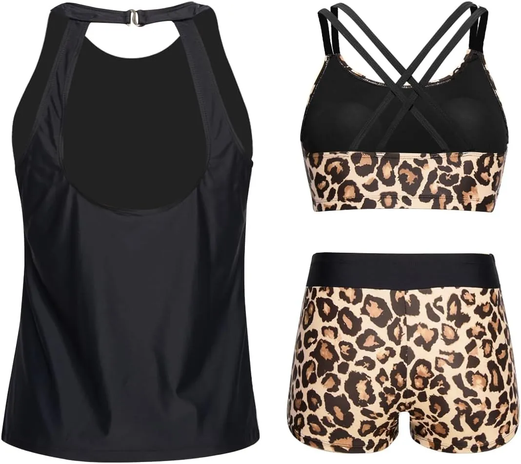 Tempt Me 3 Piece Swimsuit for Women Tankini Bathing Suit Modest High Neck Tank Tops Swimwear with Shorts