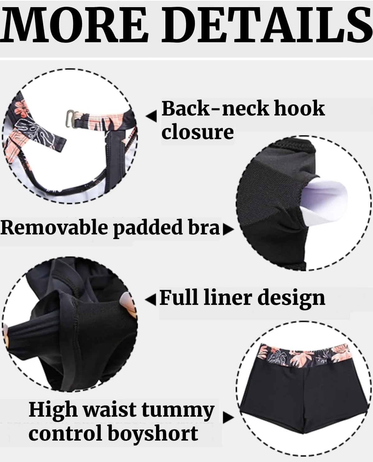 Tempt Me 3 Piece Swimsuit for Women Tankini Bathing Suit Modest High Neck Tank Tops Swimwear with Shorts
