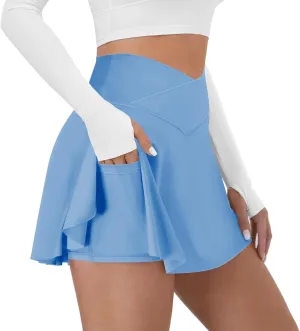 Tennis Skirt for Women with Pockets Shorts Crossover High Waisted Athletic Golf Skorts Running Workout Skirts 2 in 1