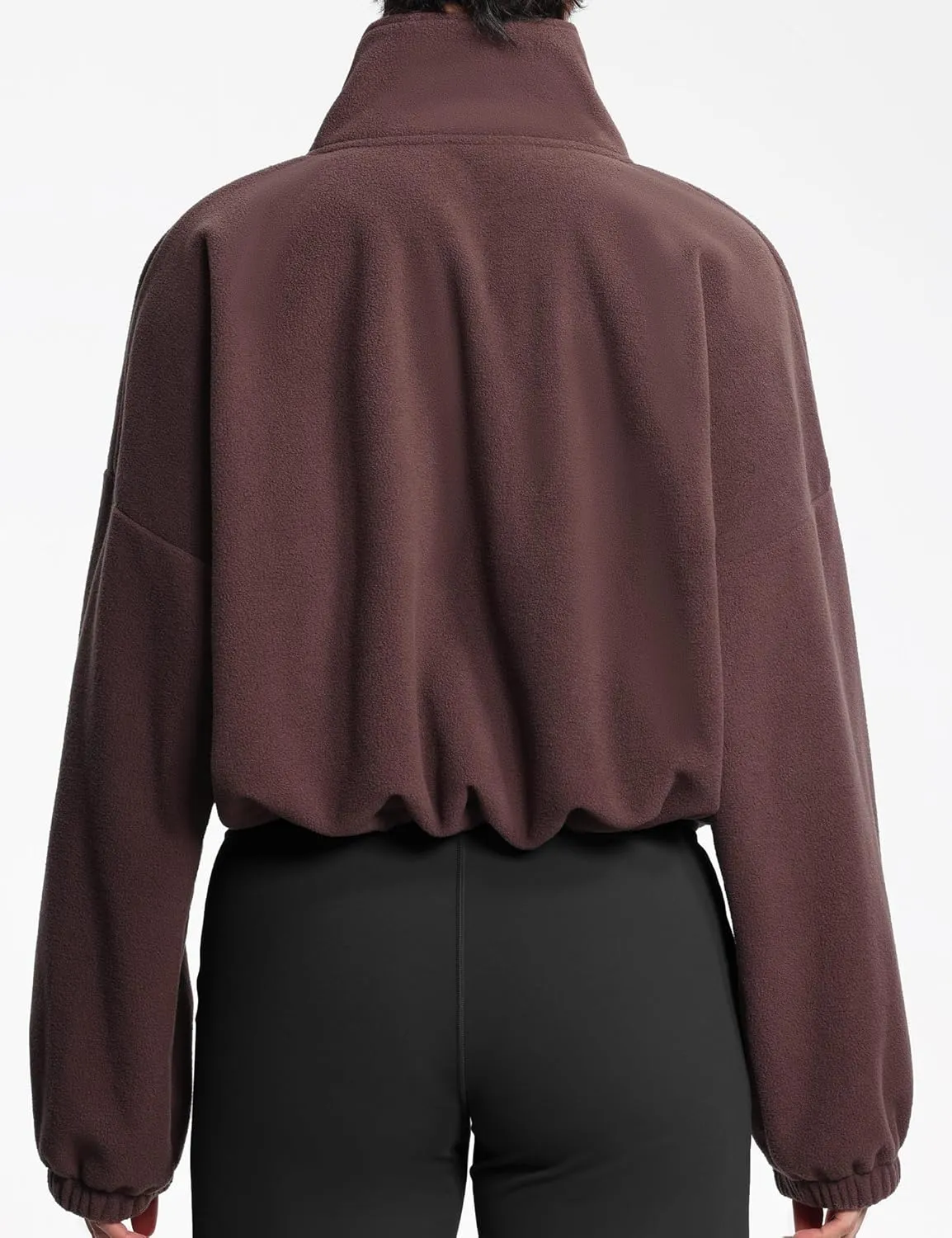 THE GYM PEOPLE Womens Half Zip Crop Pullover Sweatshirt Fleece Stand Collar Workout Tops with Pockets Drawstring Hem