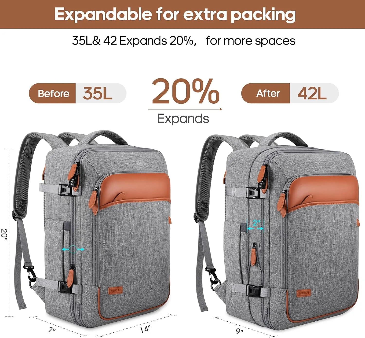 Travel Backpack, 42L Laptop Backpack, Carry-on Approved Bag for Men & Women, Waterproof Luggage with Packing Cubes, Shoe Pocket, Personal Item Size for Flights