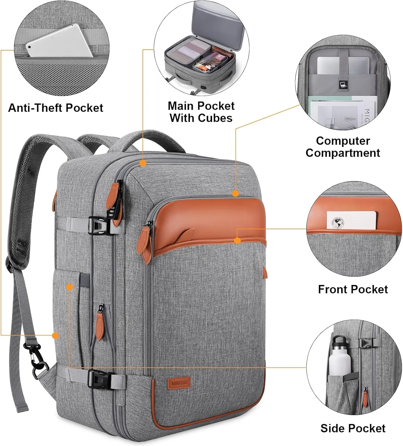 Travel Backpack, 42L Laptop Backpack, Carry-on Approved Bag for Men & Women, Waterproof Luggage with Packing Cubes, Shoe Pocket, Personal Item Size for Flights