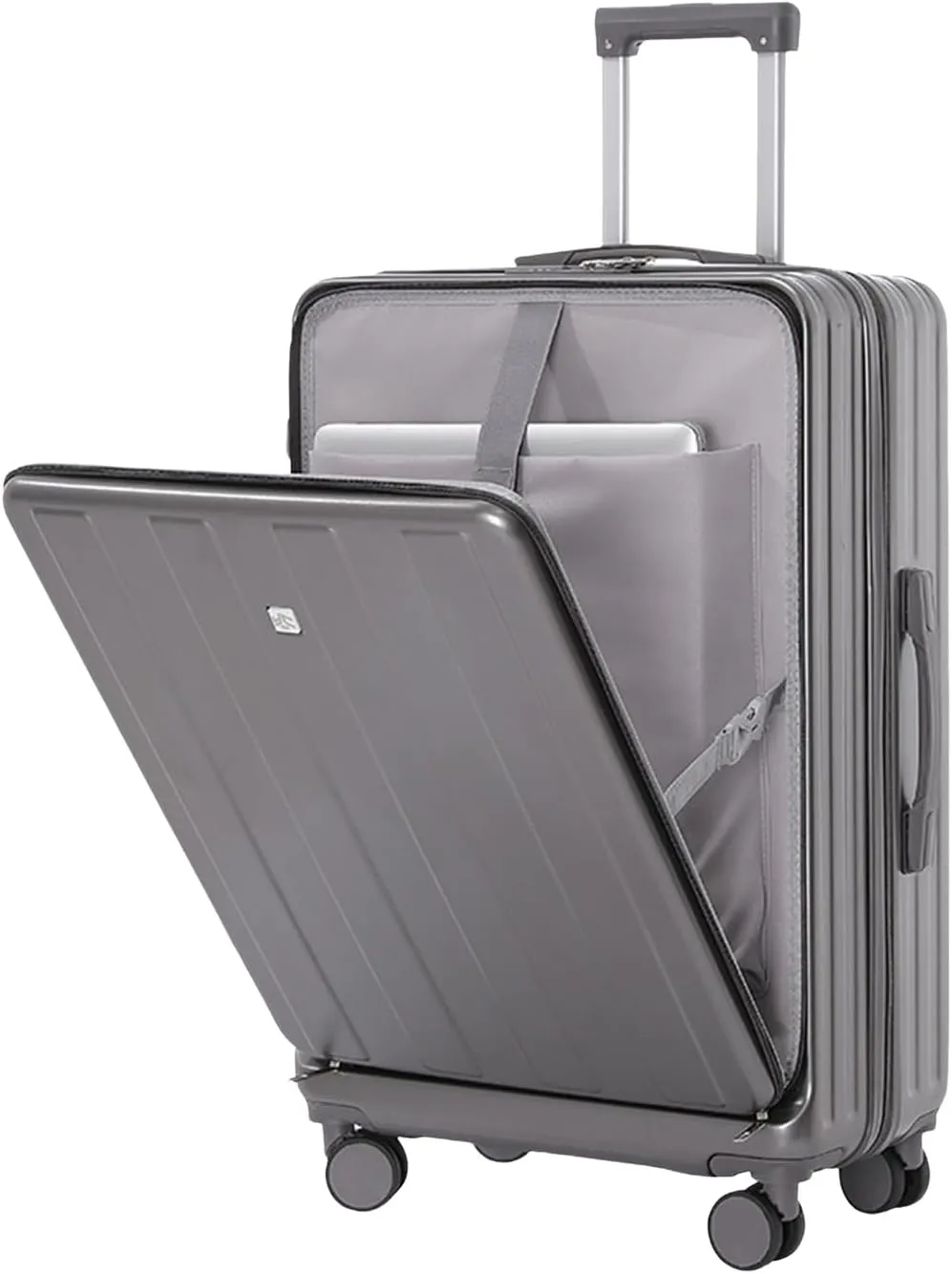 Travel Suitcase, 20" Carry On Luggage Hard Shell Scratch-Resistant Surface with USB Charging Cup Holder & Hook Interface Code Lock, Rolling Travel Suitcase with Wheels Grey