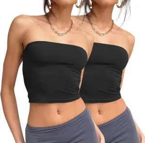 Trendy Queen Womens 3 Pack Tube Tops Crop Going Out Strapless Basic Backless Bandeau Bra Summer Outfits 2025