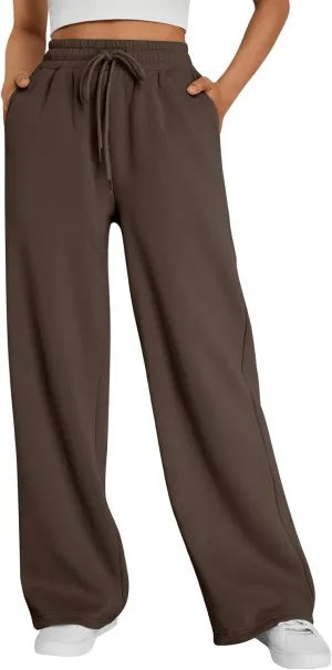 Trendy Queen Womens Wide Leg Sweatpants High Waisted Baggy Lounge Pants Drawstring Athletic Flared Joggers with Pockets