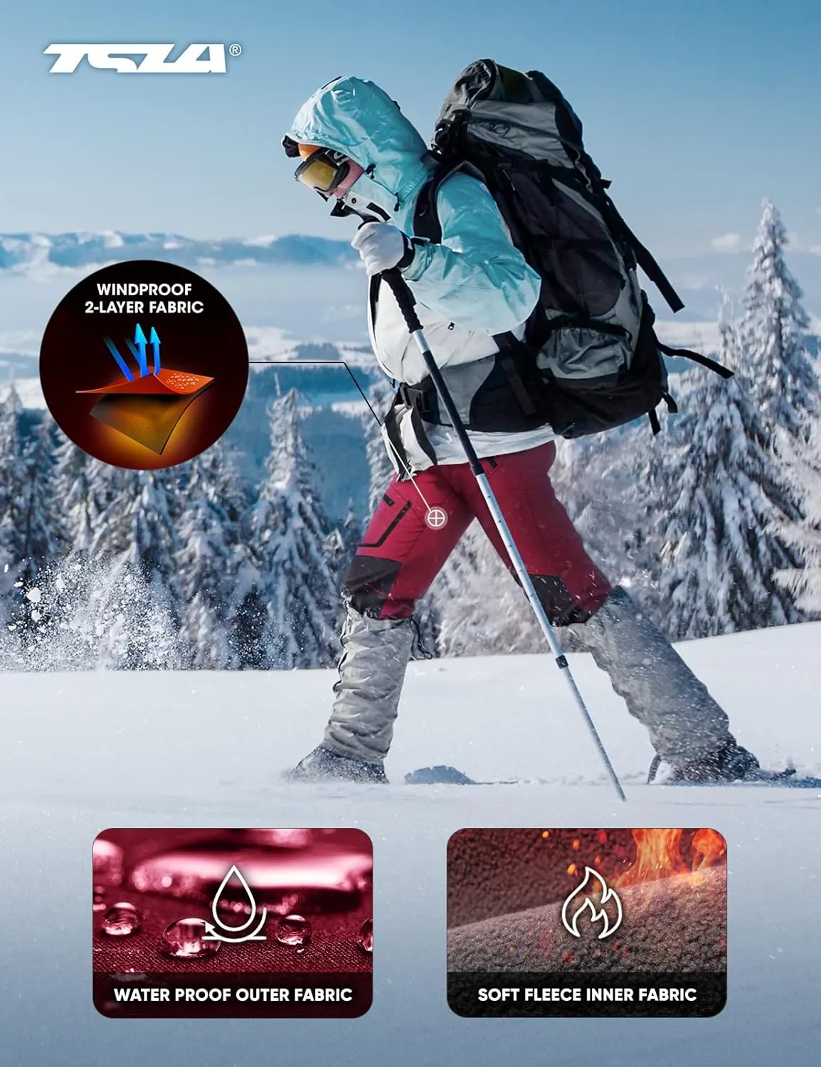 TSLA Women's Softshell Winter Snow Ski Pants, Fleece Lined Waterproof Hiking Pants, Insulated Work Outdoor Pants