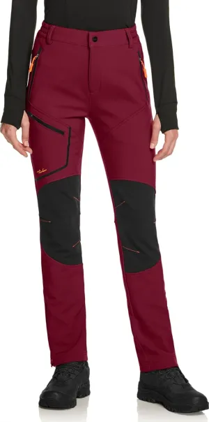 TSLA Women's Softshell Winter Snow Ski Pants, Fleece Lined Waterproof Hiking Pants, Insulated Work Outdoor Pants