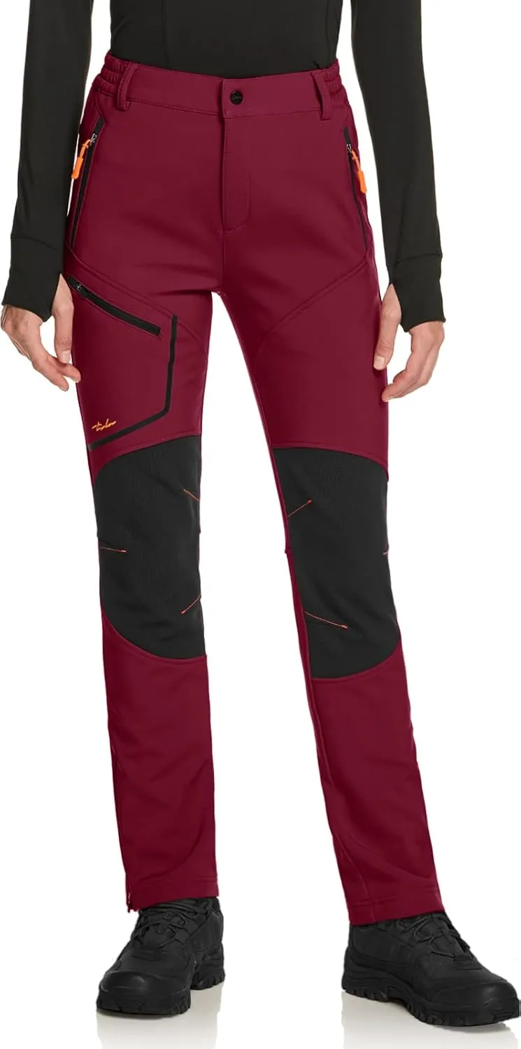 TSLA Women's Softshell Winter Snow Ski Pants, Fleece Lined Waterproof Hiking Pants, Insulated Work Outdoor Pants