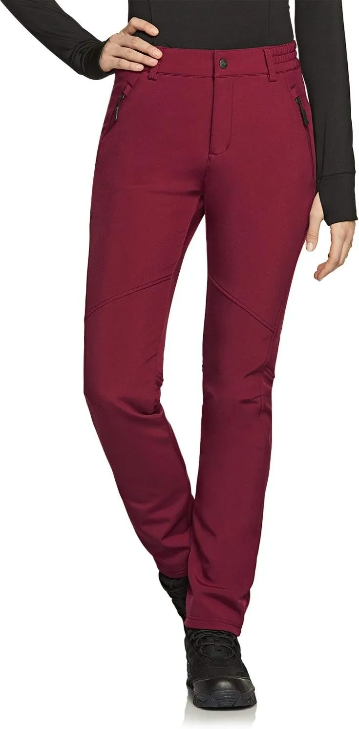 TSLA Women's Softshell Winter Snow Ski Pants, Fleece Lined Waterproof Hiking Pants, Insulated Work Outdoor Pants