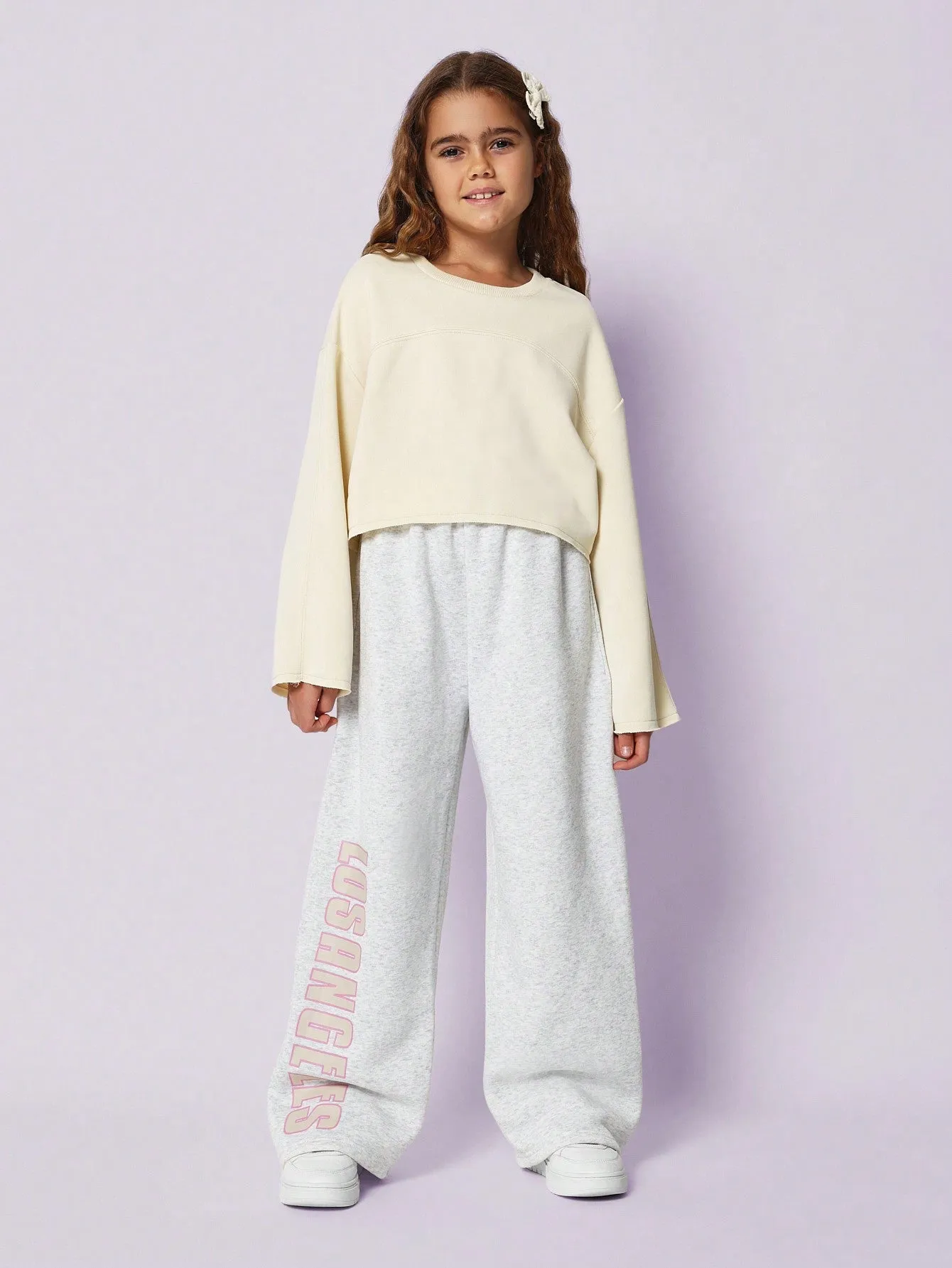 Tween Girls Comfort Crop Fit Flare Sleeve Raw Edge Hem Sweatshirt