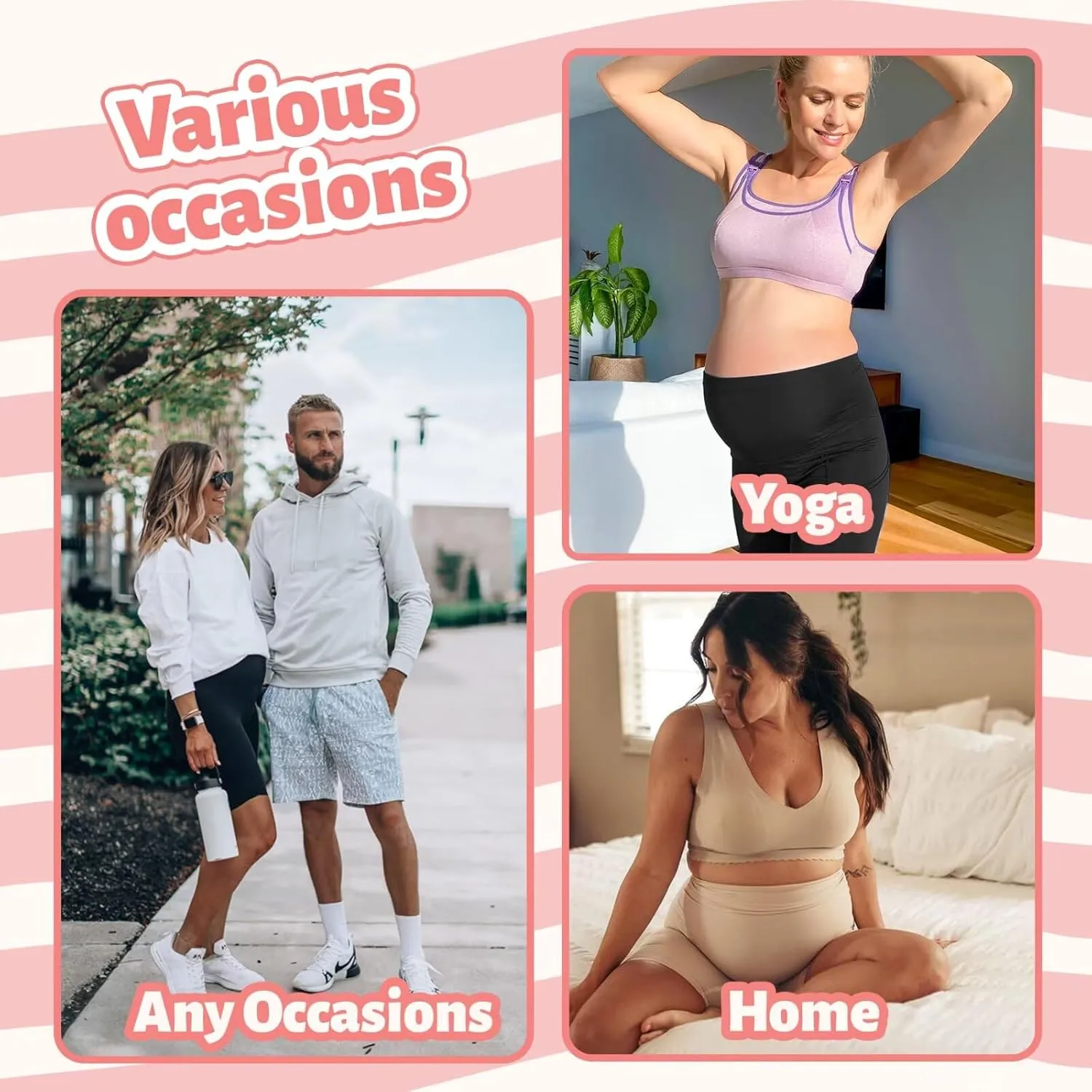 UBCUTE 2 Pack Women's Maternity Biker Shorts with Pockets-High Waist Black Workout Yoga Comfy Pregnancy Pants Over Belly