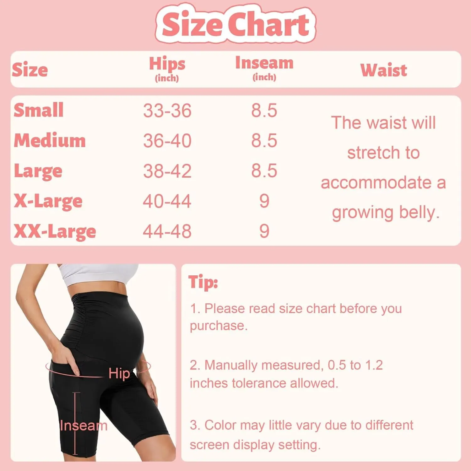 UBCUTE 2 Pack Women's Maternity Biker Shorts with Pockets-High Waist Black Workout Yoga Comfy Pregnancy Pants Over Belly