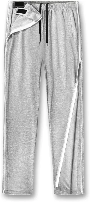 Unisex Tearaway Pants with 2 Side Zippers Snaps for Post Surgery Men Cotton Rip Off Breakaway Pant for Hip Replacement