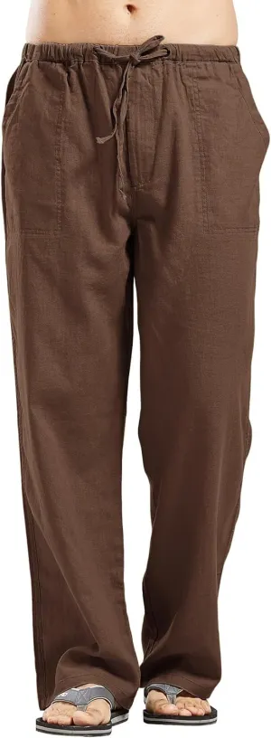utcoco Qiuse Men's Casual Loose Fit Straight-Legs Stretchy Waist Beach Pants