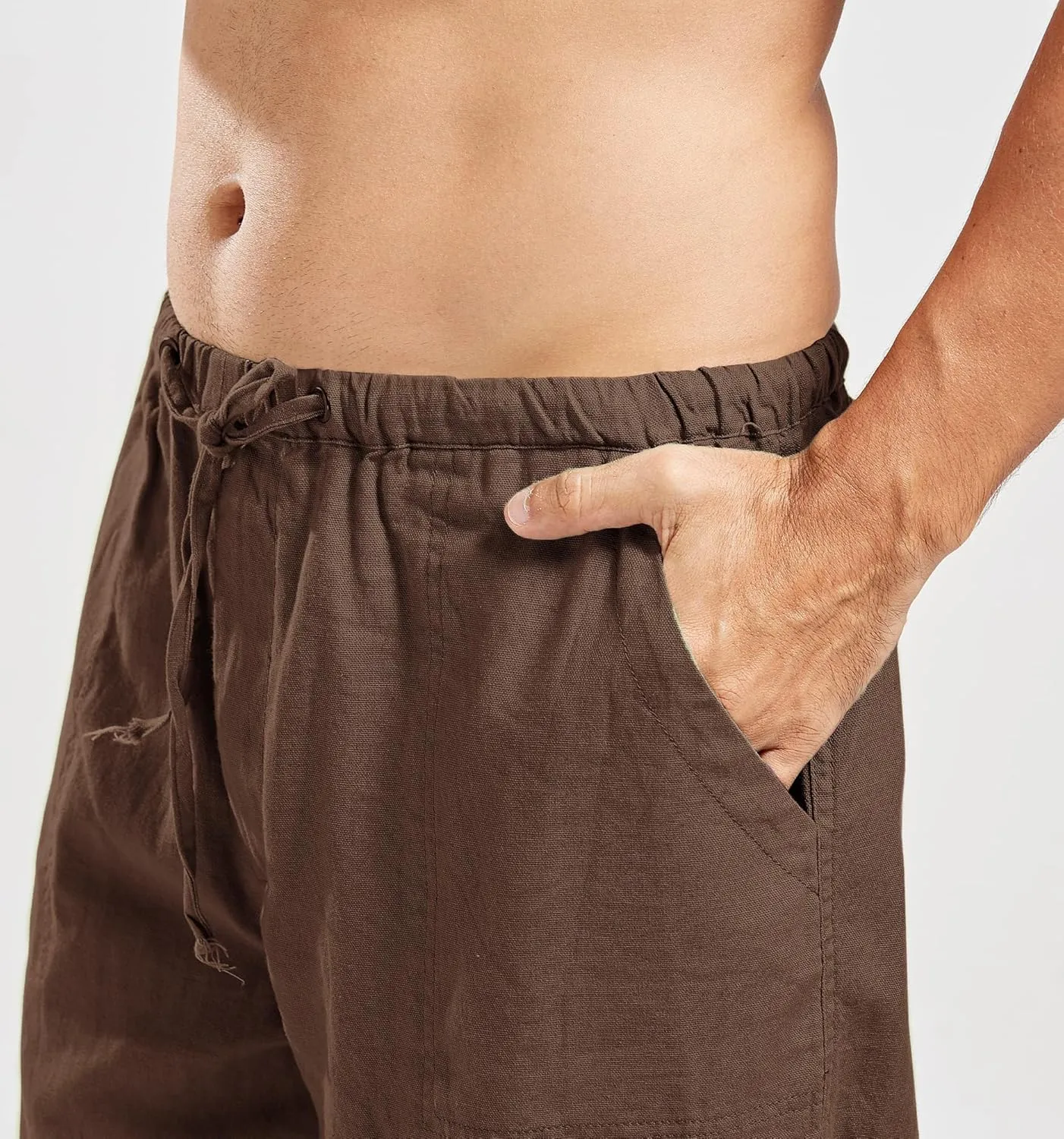 utcoco Qiuse Men's Casual Loose Fit Straight-Legs Stretchy Waist Beach Pants