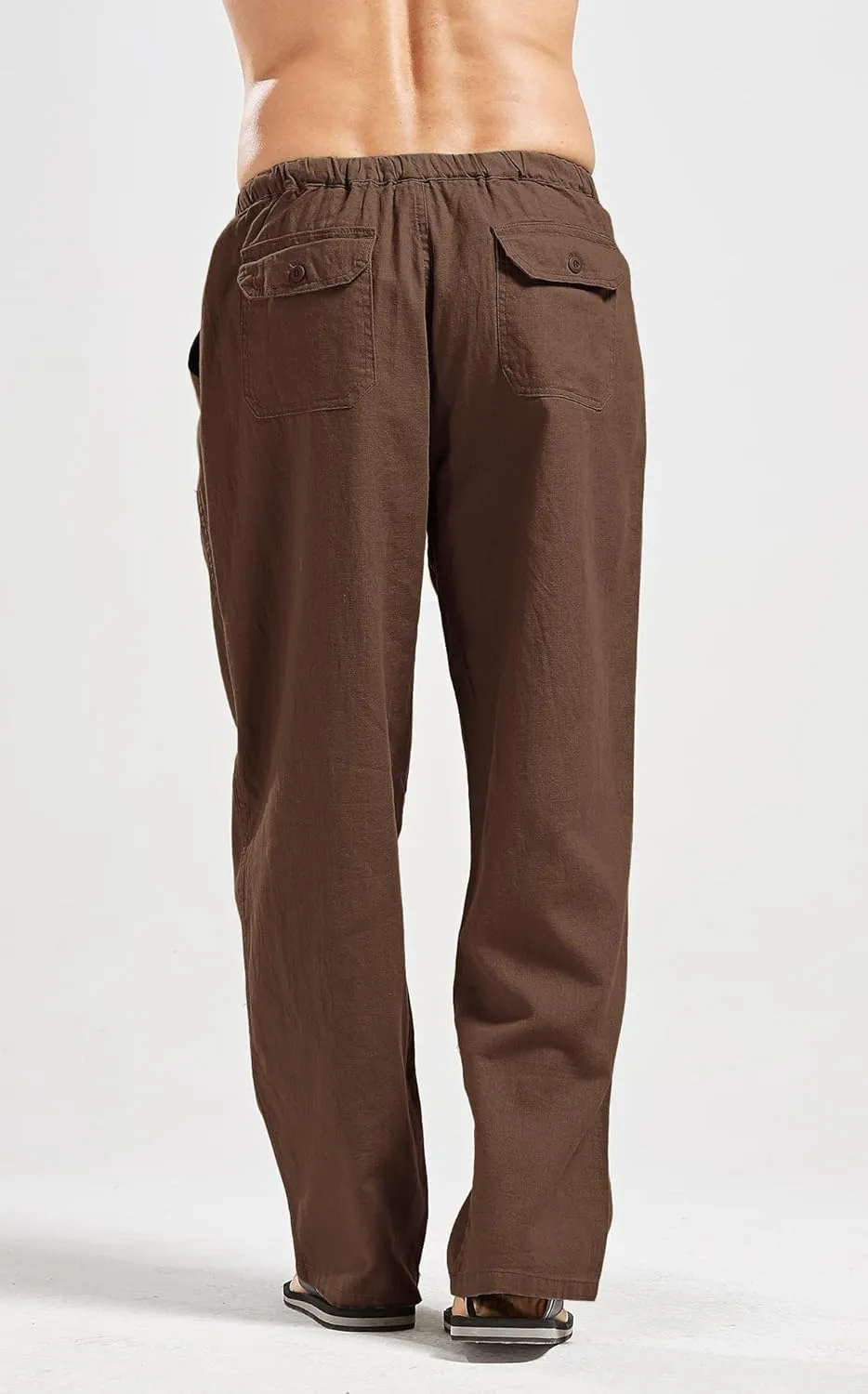 utcoco Qiuse Men's Casual Loose Fit Straight-Legs Stretchy Waist Beach Pants