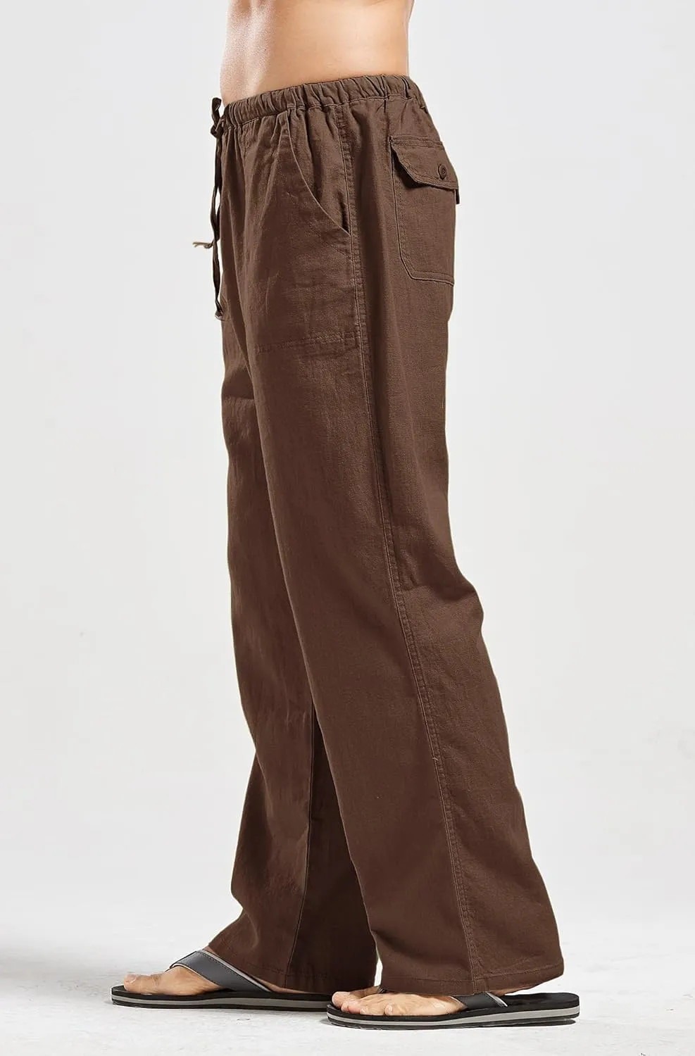 utcoco Qiuse Men's Casual Loose Fit Straight-Legs Stretchy Waist Beach Pants