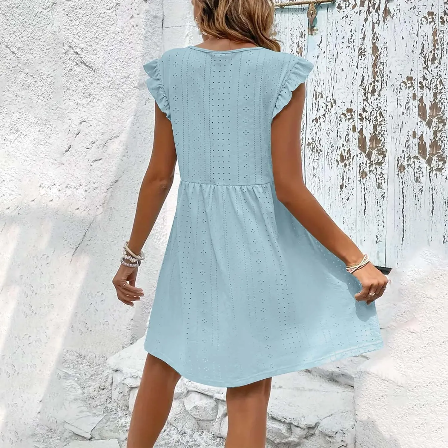 Vacation Dresses for Women 2025 Wedding Guest Mini Dresses 2025 Casual V Neck Ruffle Dress Summer Vacation Sundress