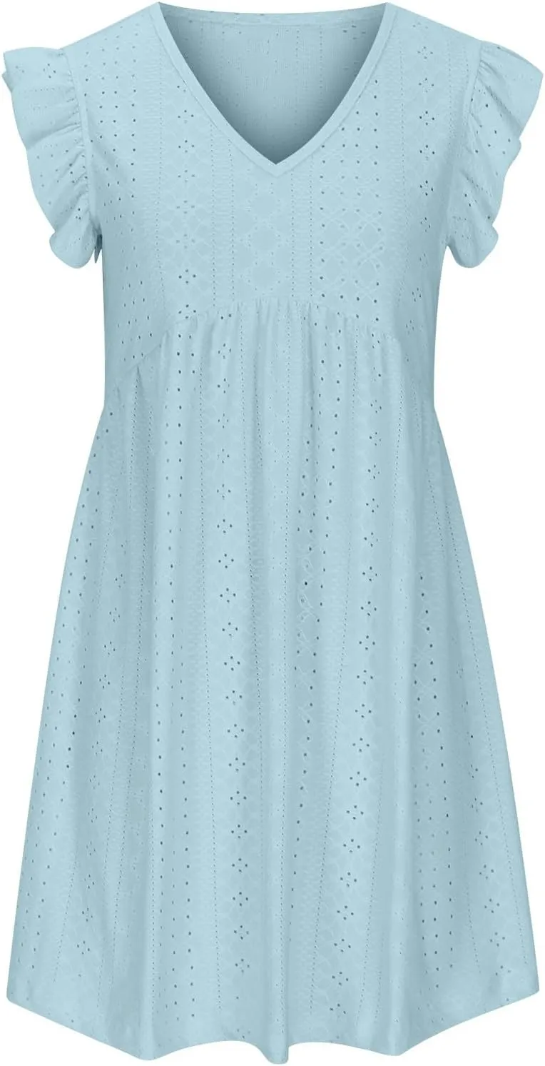 Vacation Dresses for Women 2025 Wedding Guest Mini Dresses 2025 Casual V Neck Ruffle Dress Summer Vacation Sundress