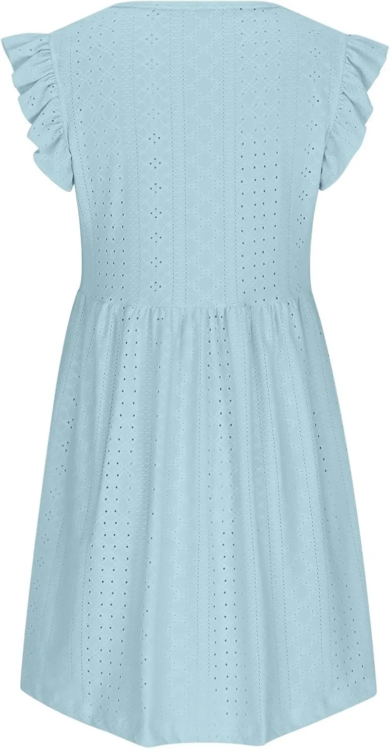 Vacation Dresses for Women 2025 Wedding Guest Mini Dresses 2025 Casual V Neck Ruffle Dress Summer Vacation Sundress