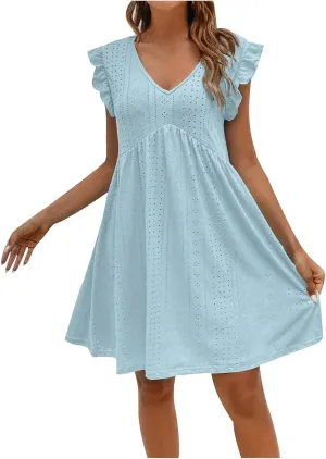 Vacation Dresses for Women 2025 Wedding Guest Mini Dresses 2025 Casual V Neck Ruffle Dress Summer Vacation Sundress