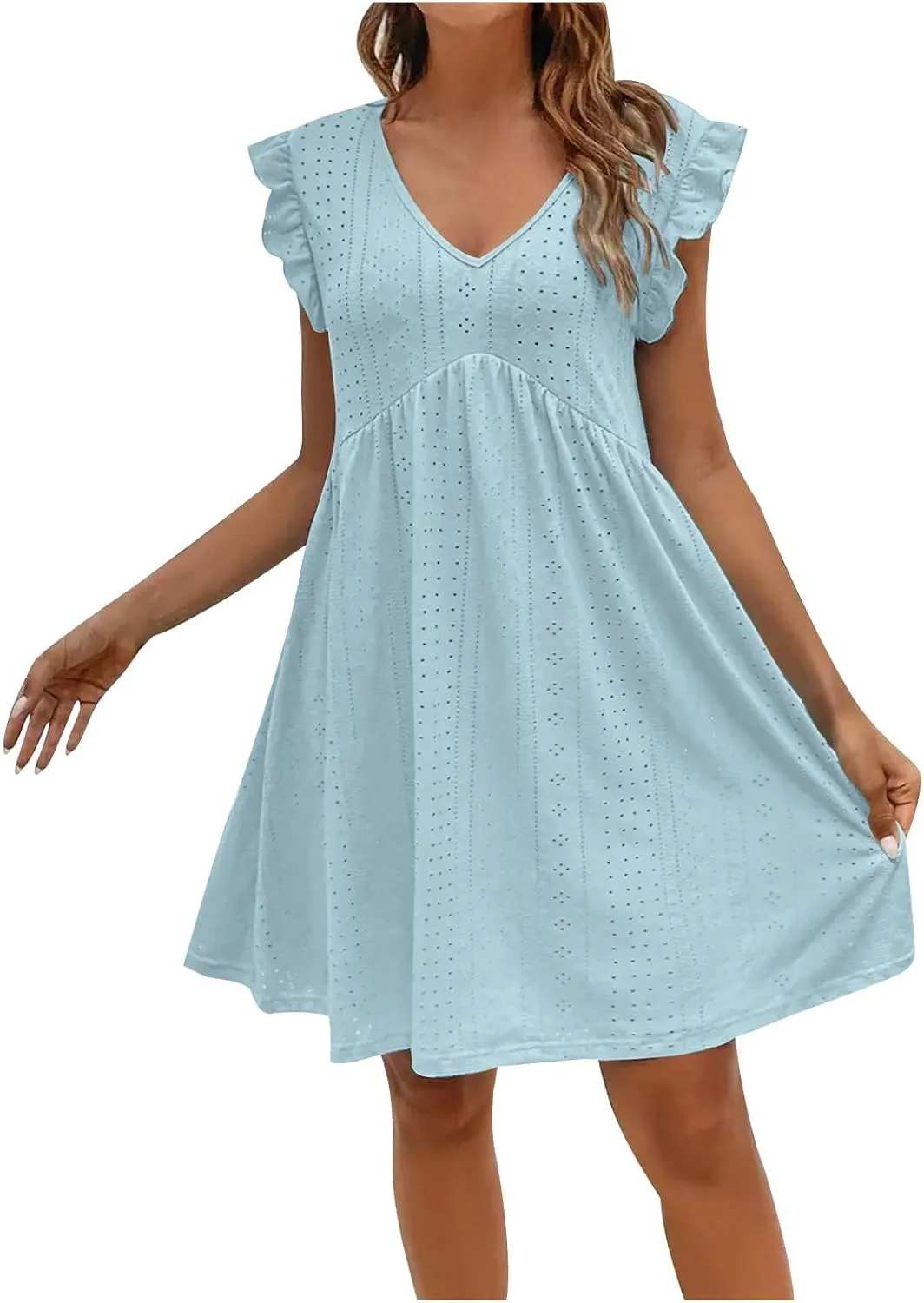 Vacation Dresses for Women 2025 Wedding Guest Mini Dresses 2025 Casual V Neck Ruffle Dress Summer Vacation Sundress