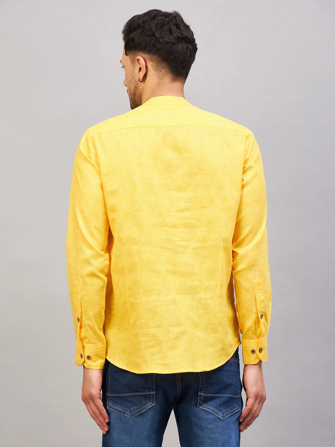 VASTRAMAY Men's Solid Yellow Cotton Kurta