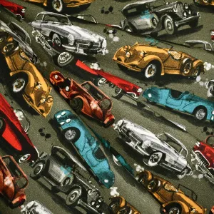 Vintage Cars Digital Print Light Sweatshirt Fleece Olive