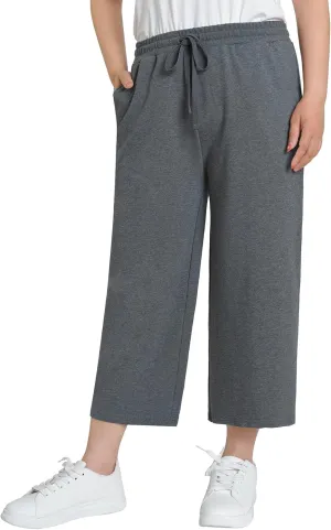 Weintee Women's Wide Leg Cotton Capri Pants with Pockets