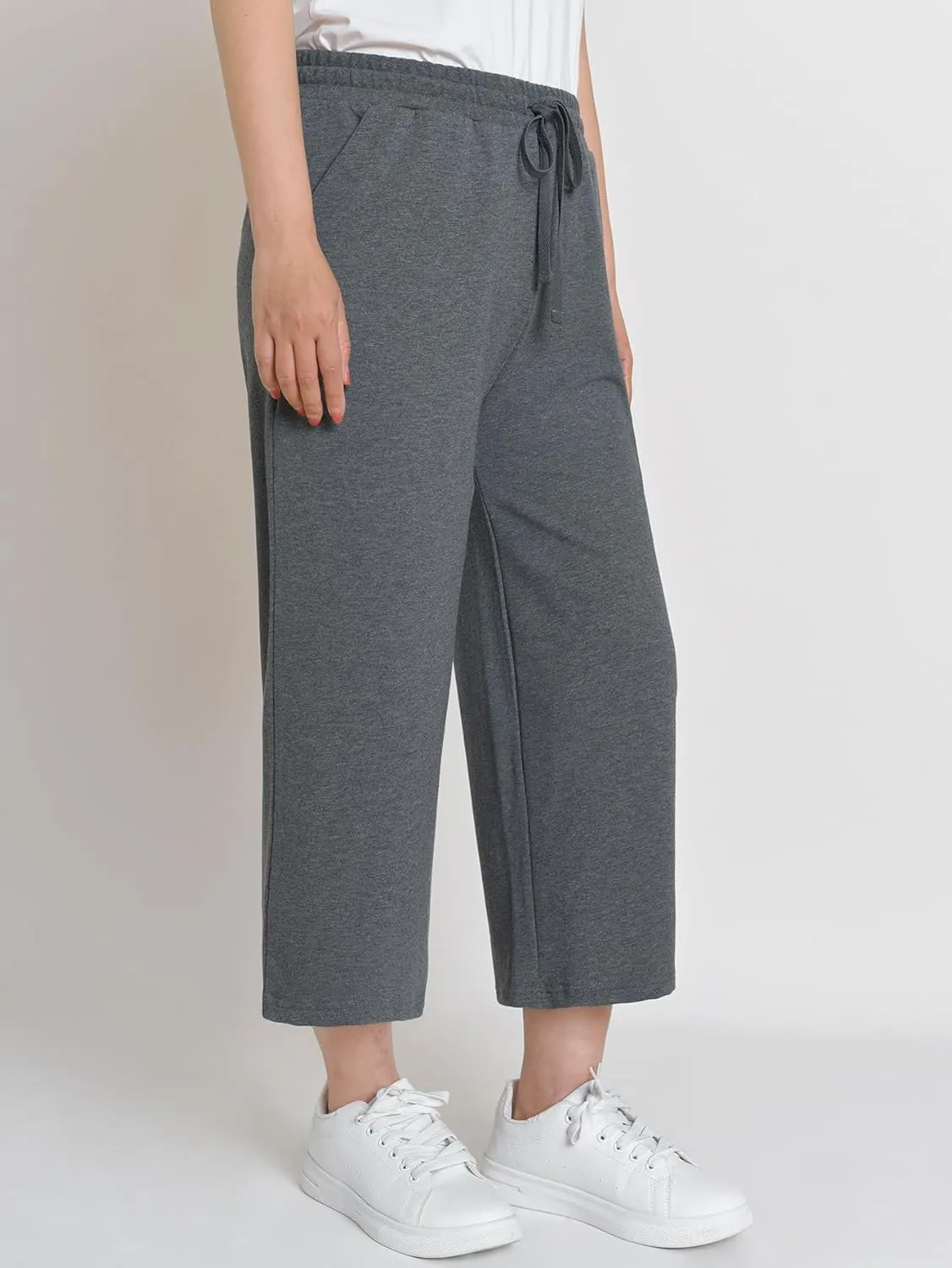 Weintee Women's Wide Leg Cotton Capri Pants with Pockets