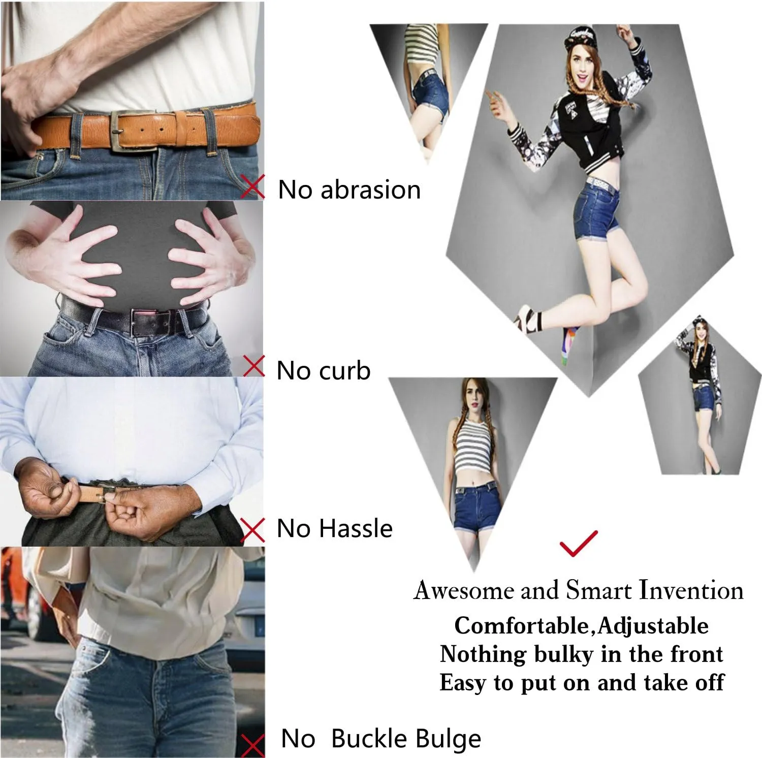 WERFORU No Buckle Elastic Belt for Men Stretch Buckle Free Belt for Jeans Pants 1.38 Inches Wide
