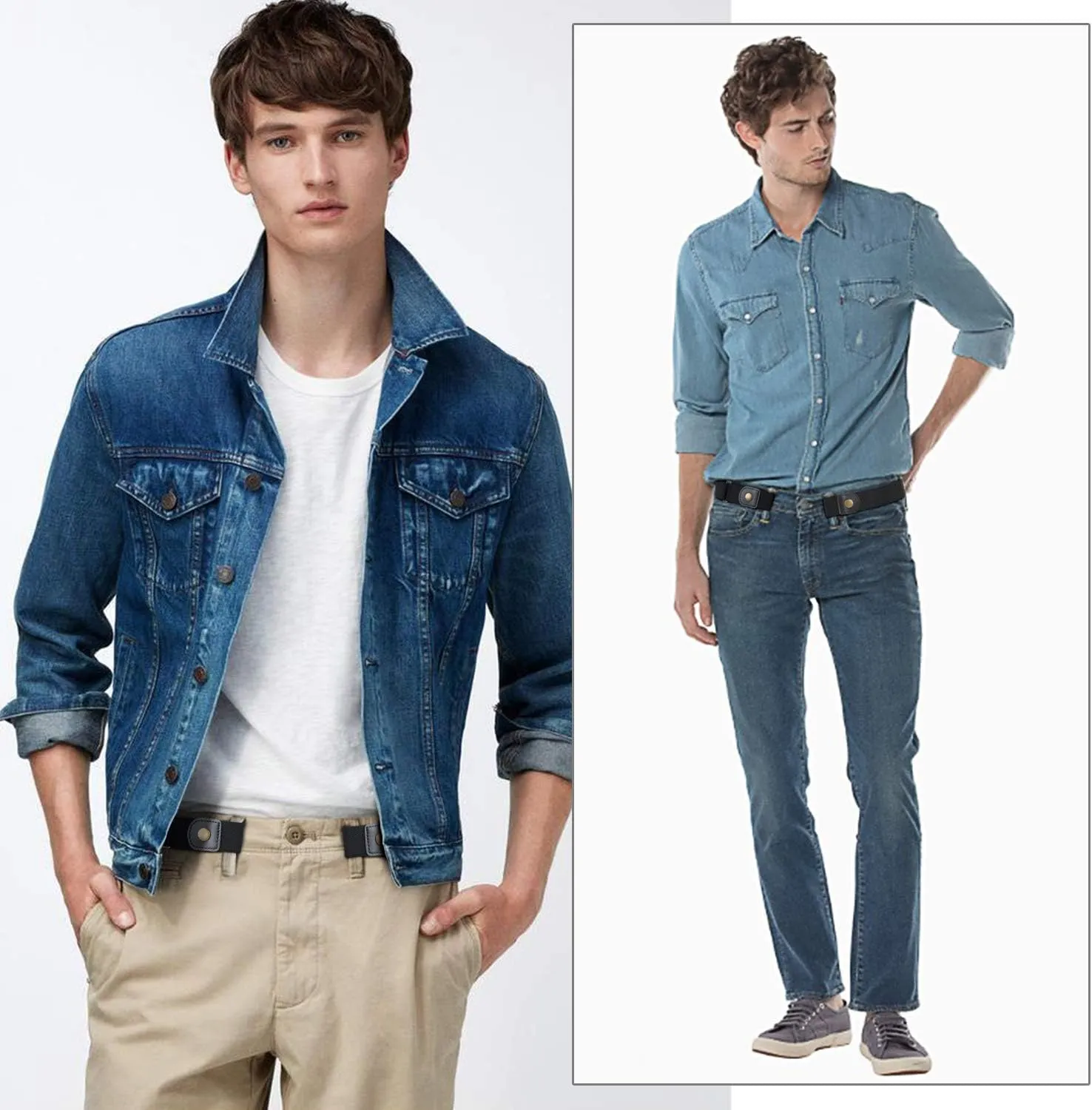 WERFORU No Buckle Elastic Belt for Men Stretch Buckle Free Belt for Jeans Pants 1.38 Inches Wide