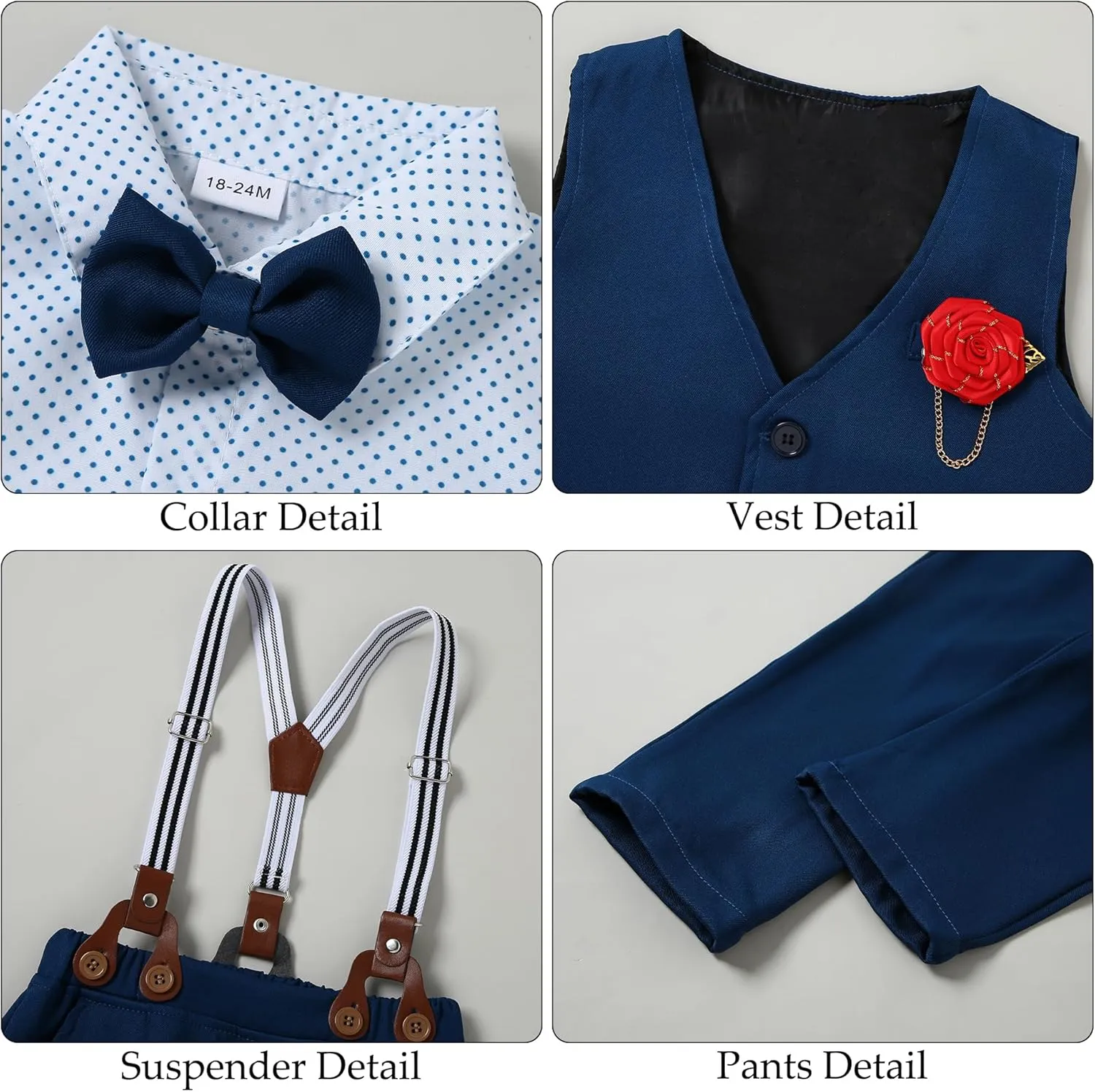 WESIDOM Toddler Boy Clothes Suit Formal Dress Shirt Bowtie Vest Boutonniere Suspender Pants Boys Gentleman Outfits Set