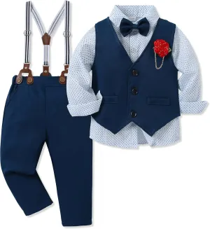 WESIDOM Toddler Boy Clothes Suit Formal Dress Shirt Bowtie Vest Boutonniere Suspender Pants Boys Gentleman Outfits Set