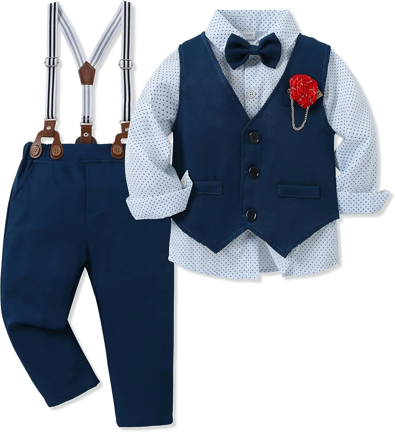 WESIDOM Toddler Boy Clothes Suit Formal Dress Shirt Bowtie Vest Boutonniere Suspender Pants Boys Gentleman Outfits Set