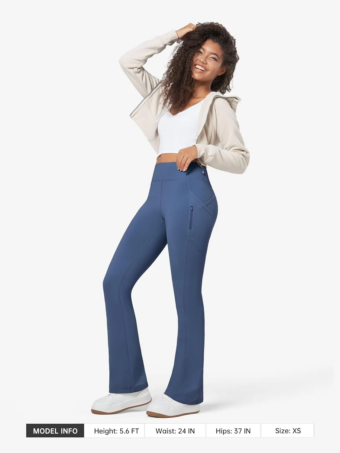 Willit Women's Fleece Lined Pants Thermal Leggings Winter Bootcut Yoga Pants Zipper Pockets Flare High Waist Water Resistant