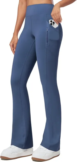 Willit Women's Fleece Lined Pants Thermal Leggings Winter Bootcut Yoga Pants Zipper Pockets Flare High Waist Water Resistant
