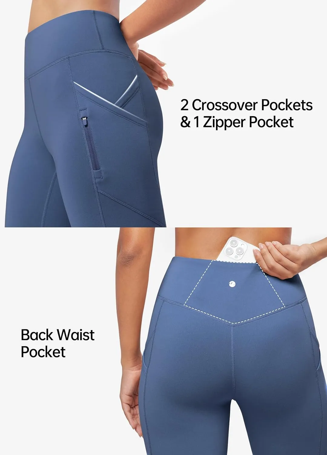 Willit Women's Fleece Lined Pants Thermal Leggings Winter Bootcut Yoga Pants Zipper Pockets Flare High Waist Water Resistant