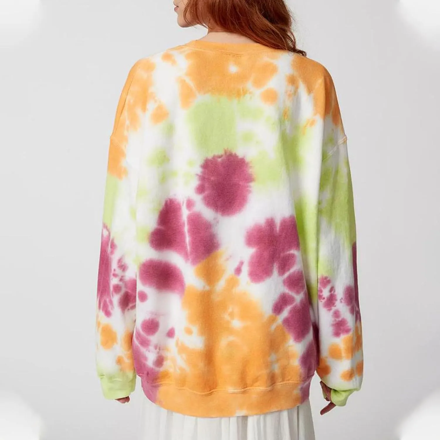 Winioder Women Y2K Heart Tie Dye Oversized Sweatshirt Long Sleeve Crewneck Color Block Pullover Tops Casual Loose Sweatshirts