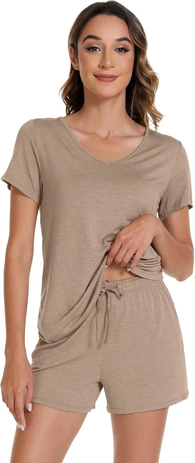 WiWi Viscose from Bamboo Pajamas for Women Short Sleeve Summer Tops with Shorts Pajama Set Cooling S-XXL