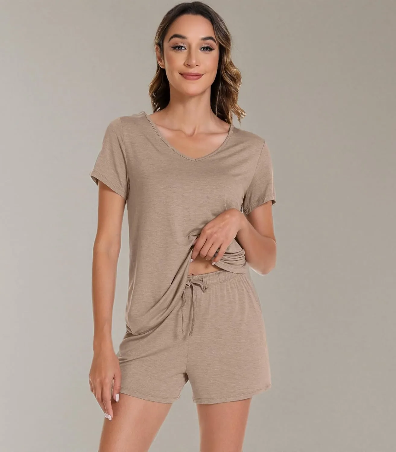 WiWi Viscose from Bamboo Pajamas for Women Short Sleeve Summer Tops with Shorts Pajama Set Cooling S-XXL